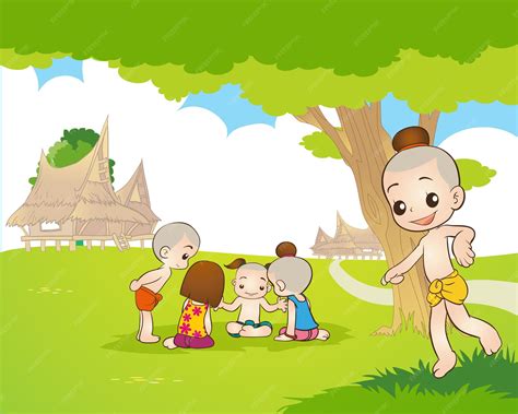 Traditional thai children are playing game | Premium Vector