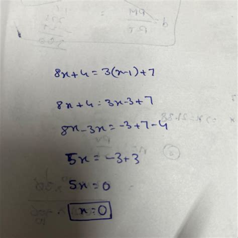 8X + 4 = 3 (x -1) +7 Solve this equation - Brainly.in