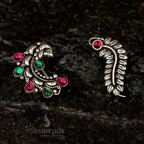 Elegant Leaf Oxidized Silver Nose Pin Set for Sophisticated Style ...