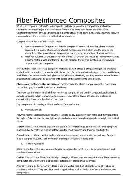 Fiber Reinforced Composites - Composites can be classified into two ...