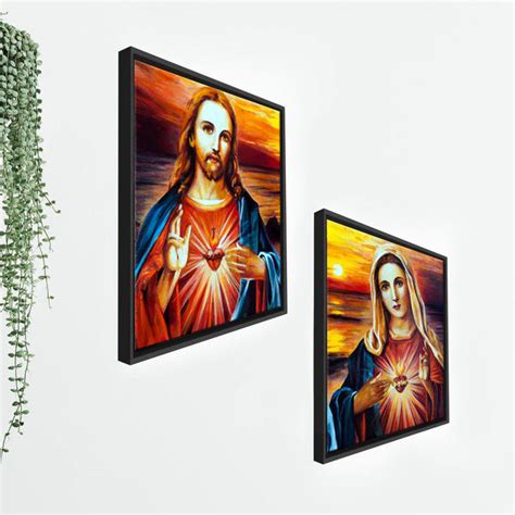 Jesus Christ and Mary Wall Painting of 2 Pieces Floating Frame – Homcraft