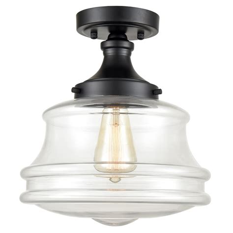 Industrial Black Semi Flush Mount Ceiling Light Clear Glass Ceiling ...
