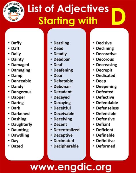 Adjectives starting with d | List of adjectives, Positive adjectives ...