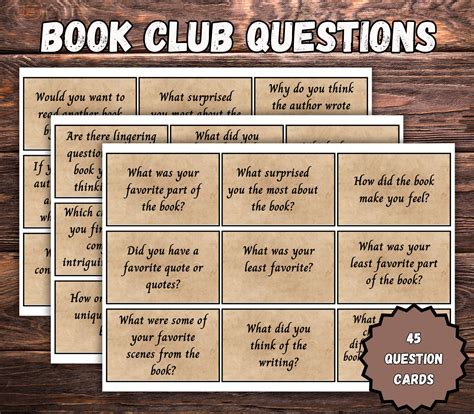 Book Club Discussion Questions Printable, Bookclub Cards, Discussion ...