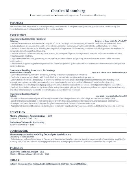 Template Cv Investment Banking at Felipa Hunter blog