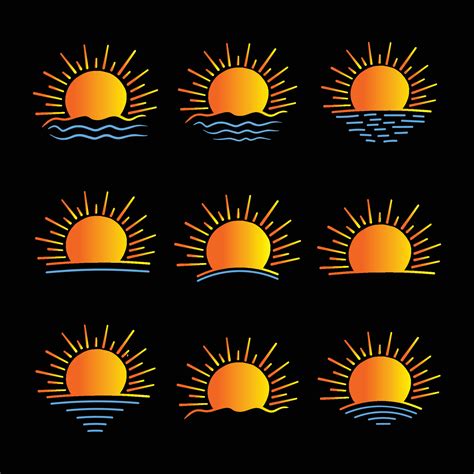 set of hand drawn Rising sunset sunrise sun icon, summer Sunrise Sunset ...