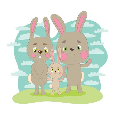 A family of rabbits on a walk with a little rabbit. Cartoon vector graphics. 12697377 Vector Art ... - family of rabbit