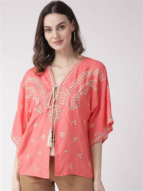 Scoup Pink & Off-White Embroidered Tie-Up Shrug