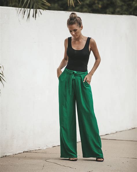 Good Luck Charm Pocketed Tie Pants | Kelly green pants, Boho outfits, Pants