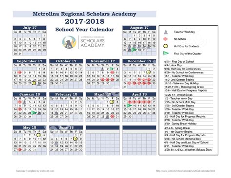 2017 - 2018 school calendar | Metrolina Regional Scholars Academy ...