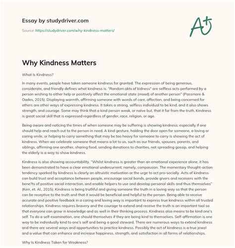 Why Kindness Matters - Free Essay Example | StudyDriver.com