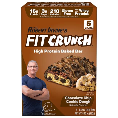 FITCRUNCH Chocolate Chip Cookie Dough, High Protein Baked Bar, 16g ...