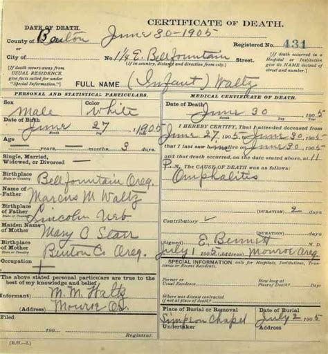 Infant Waltz Death Certificate- "Oregon, Death Records, 1864-1967 ...
