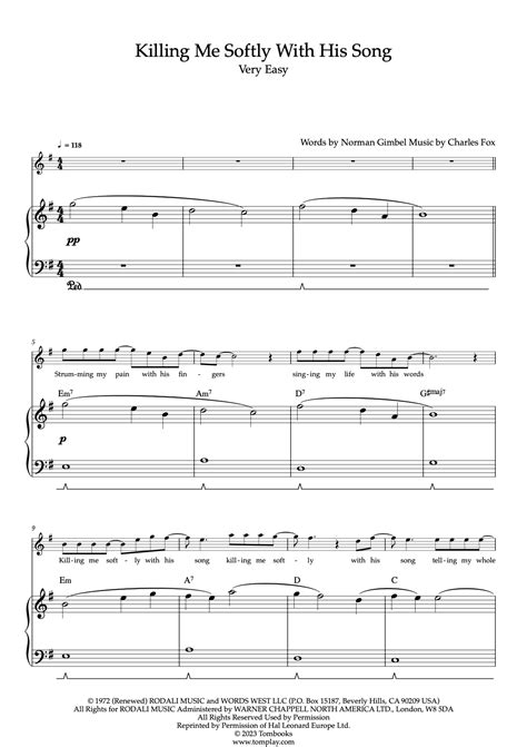 Killing Me Softly With His Song (Very Easy Level, with Orchestra) (Roberta Flack) - Piano Sheet ...