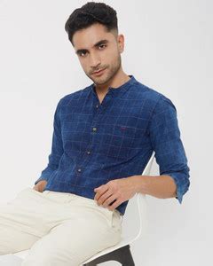 MUFTI Men Checkered Casual Dark Blue Shirt - Buy MUFTI Men Checkered ...