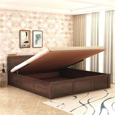 GHROYAL Solid Sheesham Wood King Size with Hydraulic Storage Double Bed ...