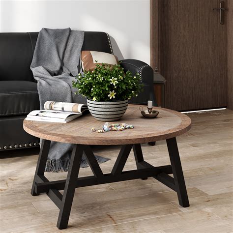 COZAYH, Rustic Farmhouse Coffee Table, 36" round, Geometric Base ...