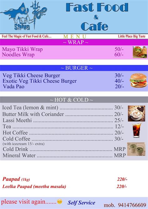 Menu at shiva fast food and cafe, Jaipur, g-1