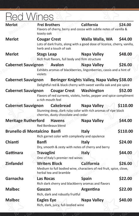 Menu at Casagranda's Steakhouse, Butte