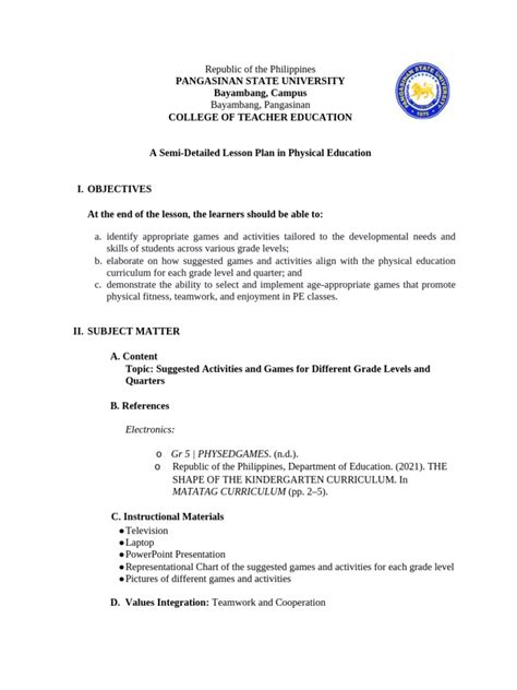 Image result for Pe Lesson Objectives