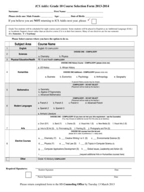 Fillable Online icsaddis edu ICS Addis: Grade 10 Course Selection Form ...