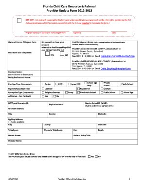 Florida Child Care Provider Update Form - Blank Fillable Template ...