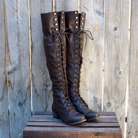 Over The Knee Laced Up Boots in Dark Brown | Boots, Lace up boots ...