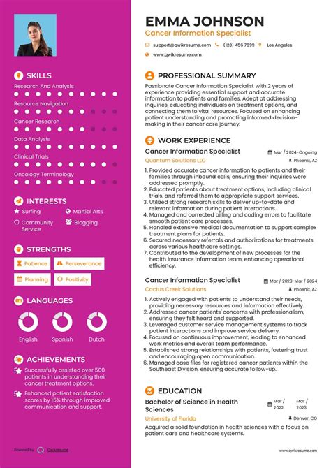 10+ Cancer Information Specialist Resume Samples & Templates for 2025