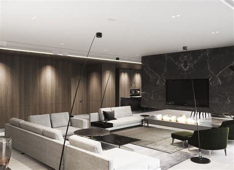 豪华的黑色大理石 精致的胡桃木墙板：豪华现代家居装饰 - 设计之家