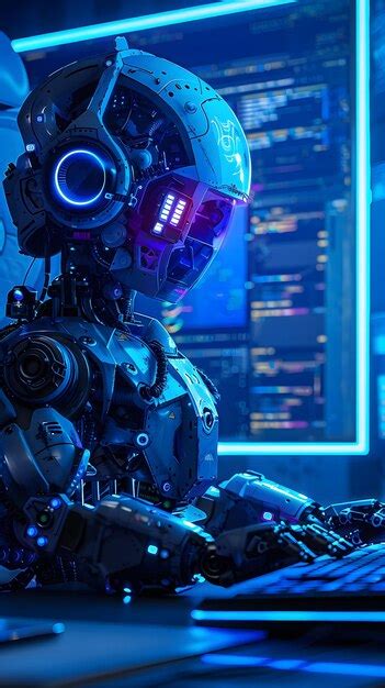 A robot with a blue light on his face and the word robot on the left ...