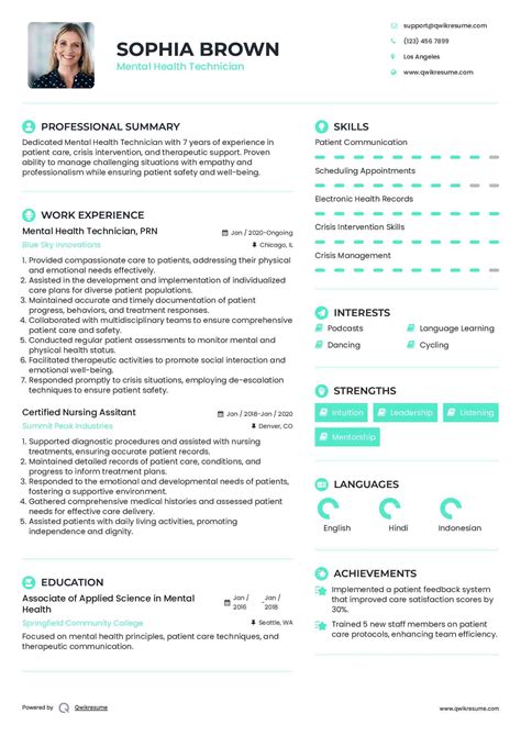 Mental Health Technician Resume
