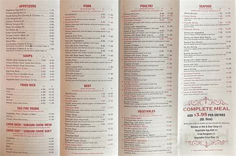 Wah Sun menu in Chesterland, Ohio, USA