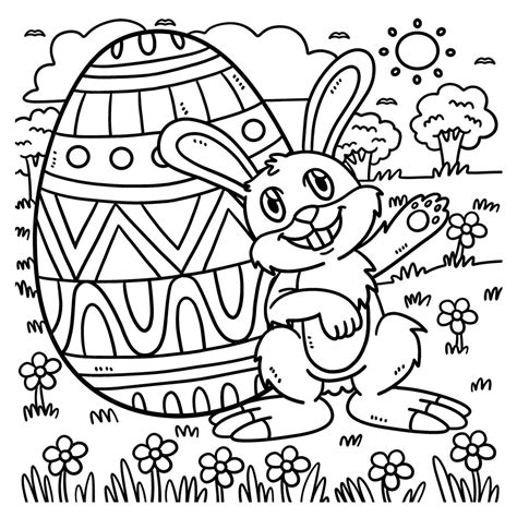 Premium Vector | Bunny with big easter egg coloring page for kids
