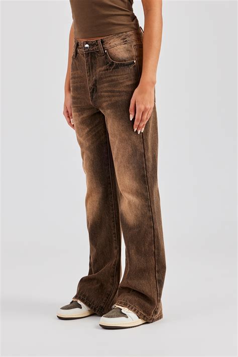 Flare Fit Denim Jean - Washed Brown | Womens Denim | Shop Denim Jeans ...