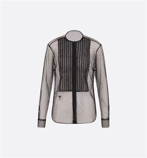 Sheer Blouse with Plastron Black Plumetis Tulle | DIOR