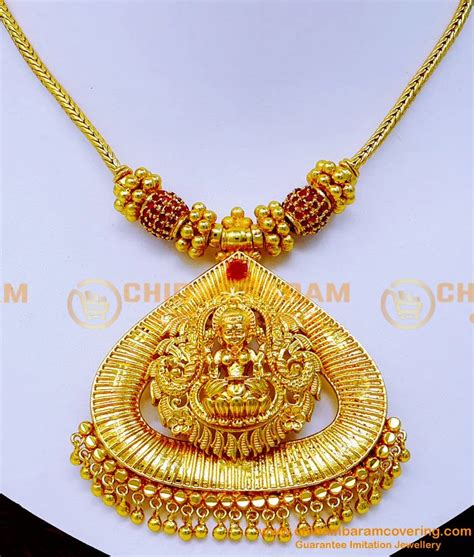 Buy First Quality 1 Gram Gold Lakshmi Pendant Ruby Necklace Designs