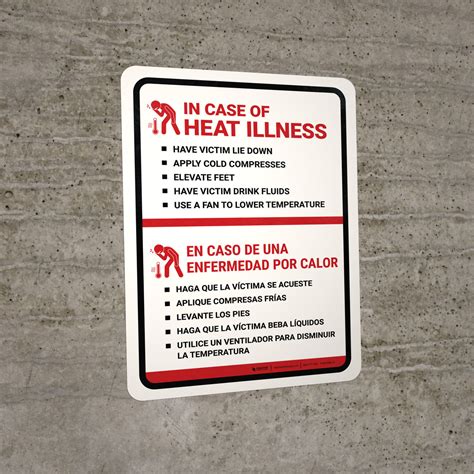 In Case Of A Heat Illness Bilingual Spanish Portrait - Wall Sign