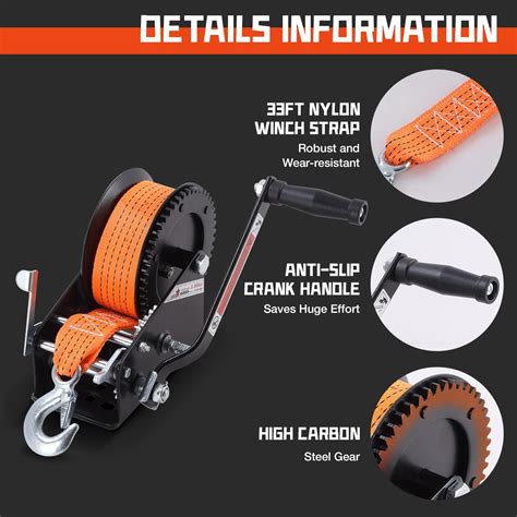 Buy 3500LBs Boat Trailer Winch with 33FTStrap, Heavy Duty Hand Winch ...