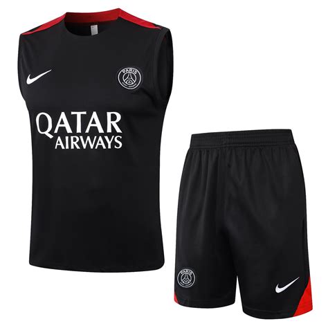 PSG 24/25 Sleeveless Training Set – Black/Red - SoccerArmor