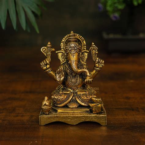 Brass Fine Ganesha Idol On Chowki Diwali Pooja Décor Gift Statue 5 ...
