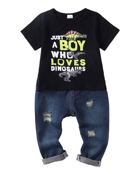 Toddler Boy Summer Clothes 18-24 Months Denim Pants Black Dinosaur Baby ...