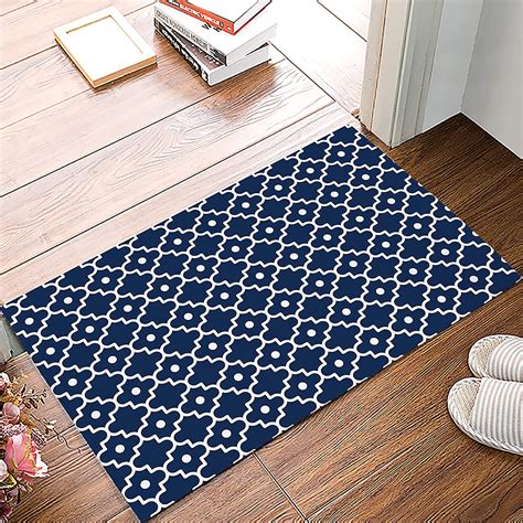 Bathroom Mat Cute Moroccan Tile Print Geometry Lattice Blue Floor Mats ...