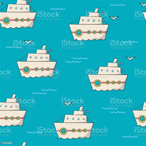 Sea Seamless Pattern With Ships And Waves Stock Illustration - Download ...