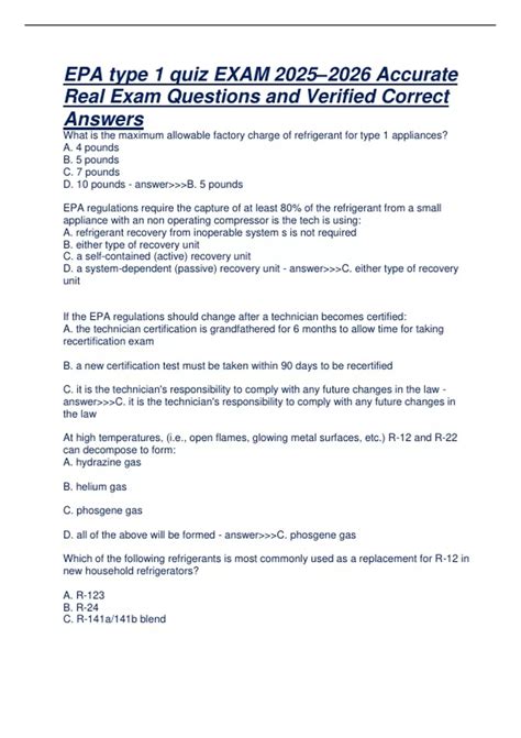 EPA Type I Quiz – Exam 2025–2026 Questions and Answers – Small ...