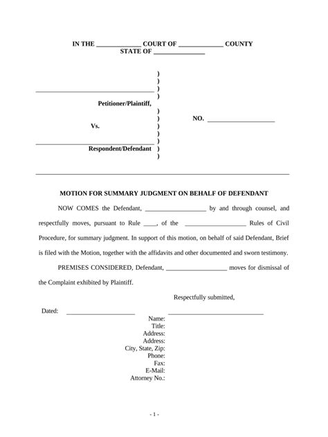 Motion for Summary Judgment on Behalf of Defendant Doc Template | pdfFiller