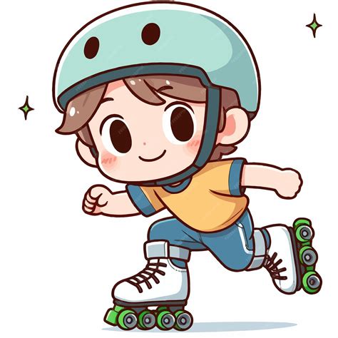 Premium Vector | Simple cartoon art illustration of boy playing roller ...