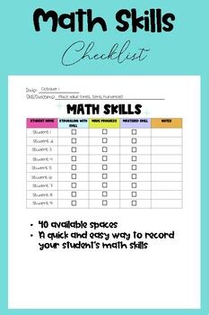 Image result for Elementary Math Skills Checklist