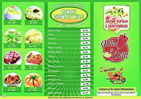 Menu at Grillz & Chillz VNB, Vaniyambadi