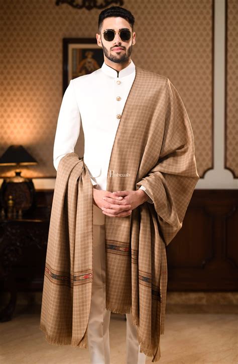 Pashtush Mens Aztec Weave Shawl With Checkered Weave, Beige – Pashtush ...