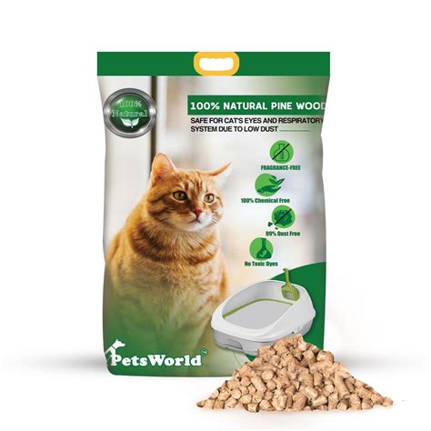 PETSWORLD 100% Natural Pine Wood Cat Litter, Non-Clumping, Non-Tracking ...